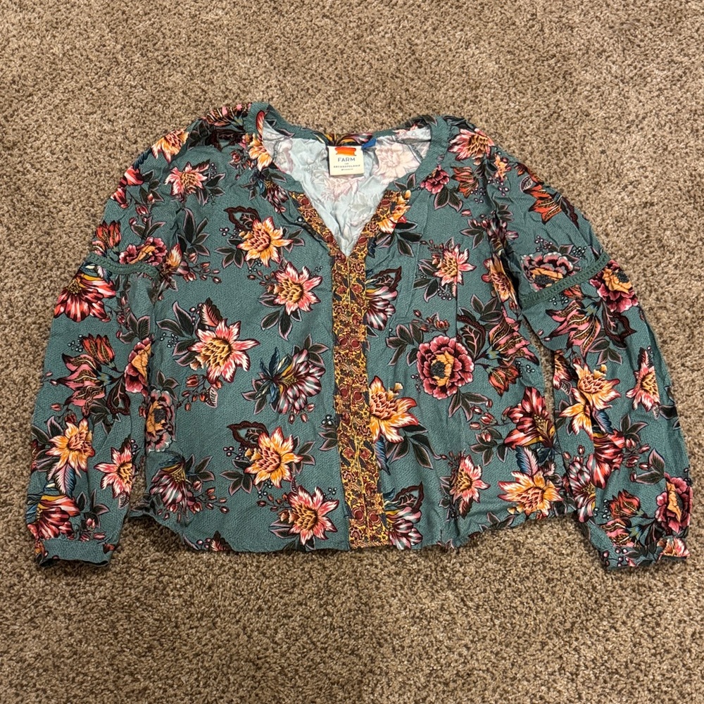FARM Rio Teal Floral Blouse